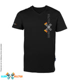 T-Shirt mit V-Ausschnitt – Logo grau/bunt gedreht